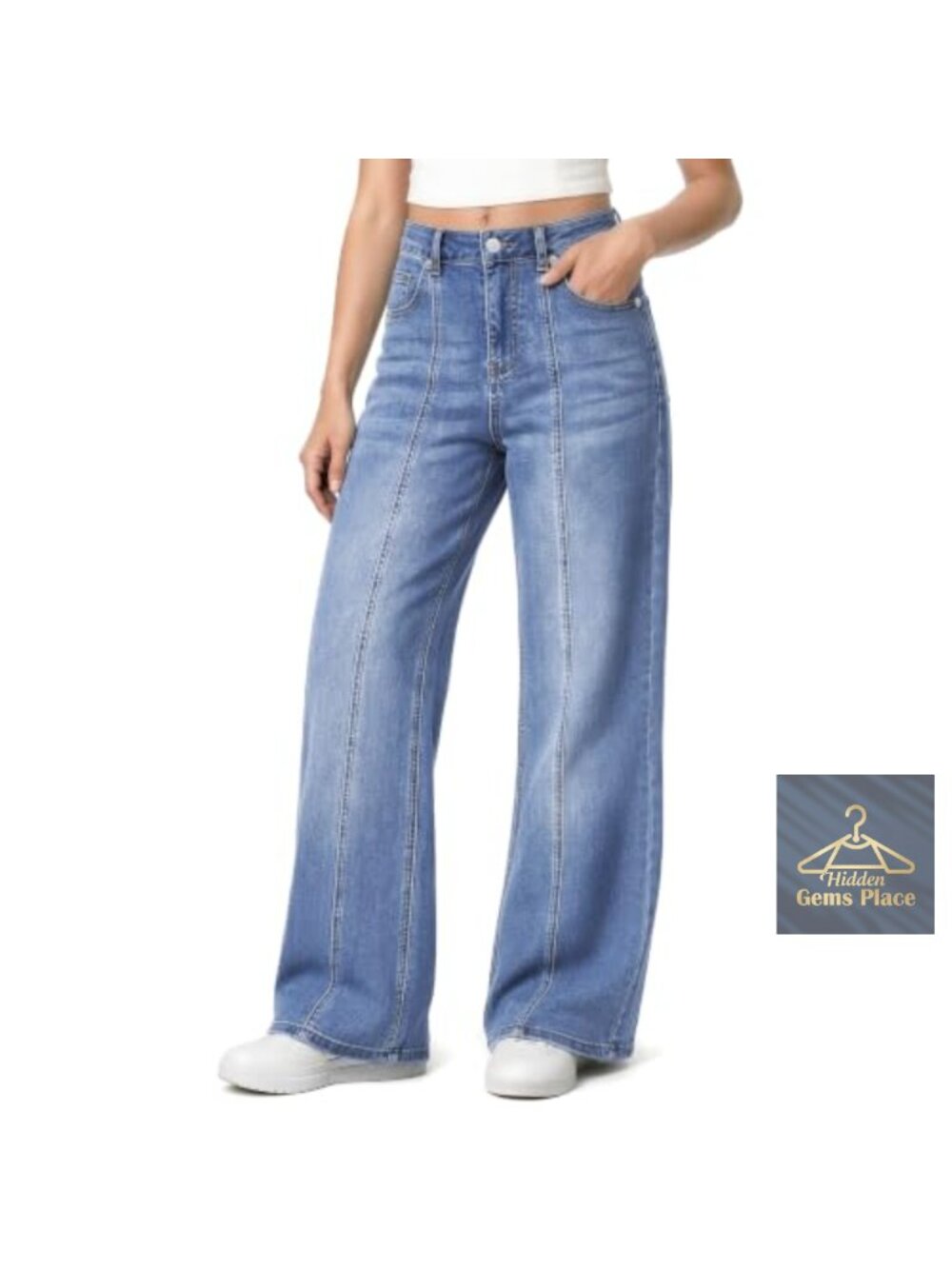Women's High Waisted Wide Leg Subtle Flare Denim Jeans